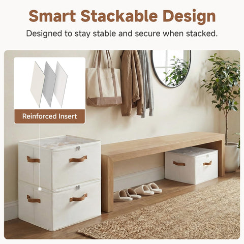 StorageWorks beige finish blends with decor and keeps shoes organized.