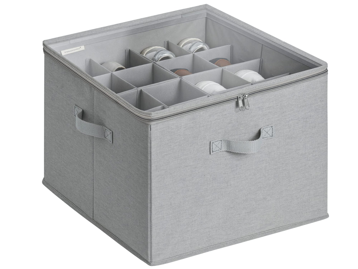 StorageWorks shoe organizer with clear lid for quick content visibility and dust protection.