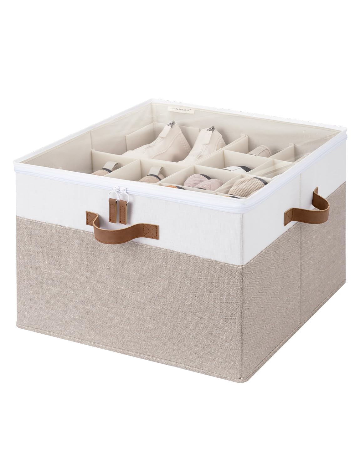 StorageWorks Shoe Organizer with clear lid keeps contents visible and protected from dust.