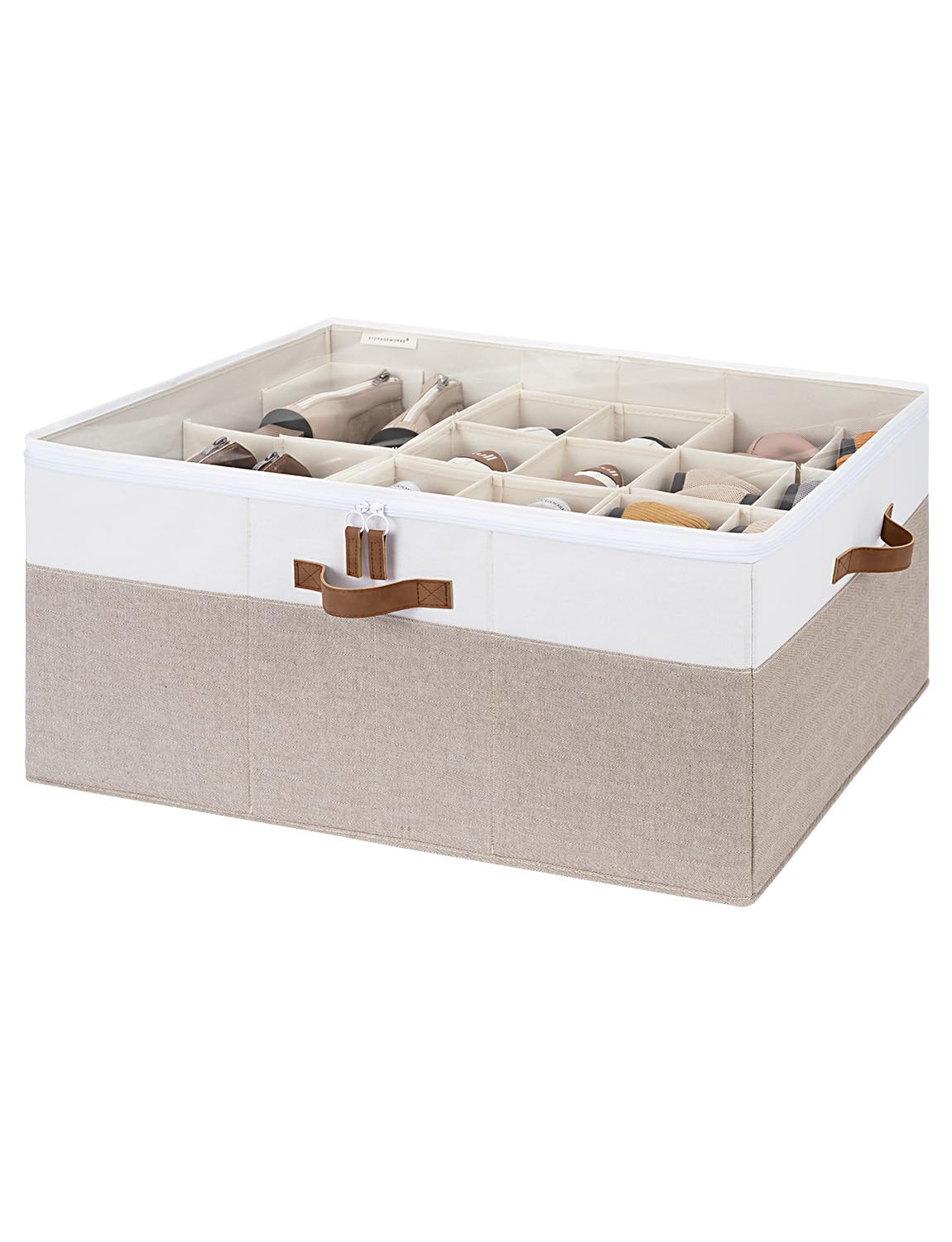 StorageWorks shoe organizer with clear lid for quick content identification.