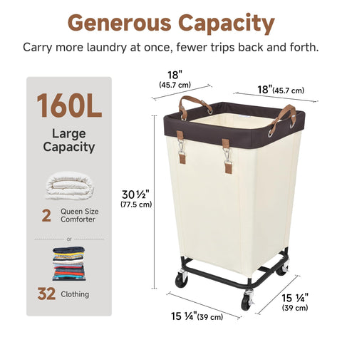 StorageWorks laundry basket with soft leather handle for comfortable pushing and pulling.