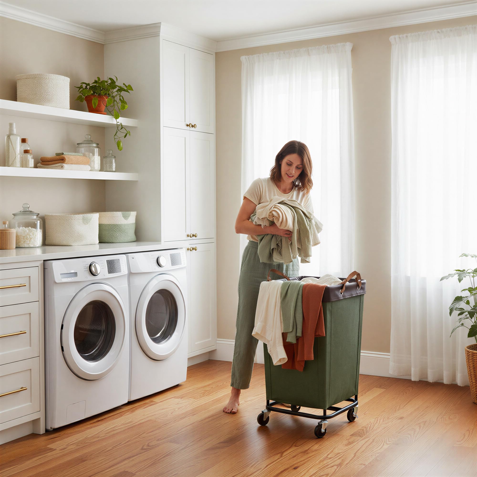 StorageWorks laundry hamper with soft leather handle offers comfortable grip.