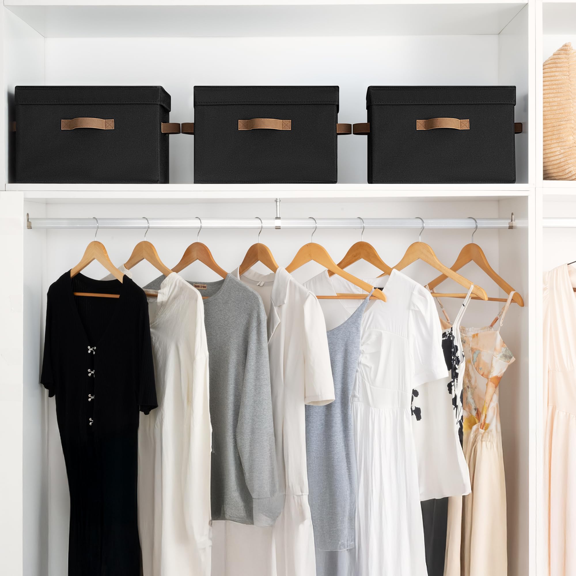 StorageWorks stackable design saves space in closets.