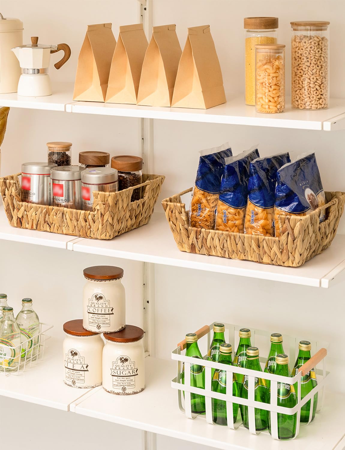 StorageWorks stackable hyacinth pantry baskets provide breathable, accessible organization