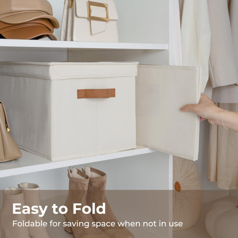 StorageWorks stackable ivory bins saving shelf space and organizing items