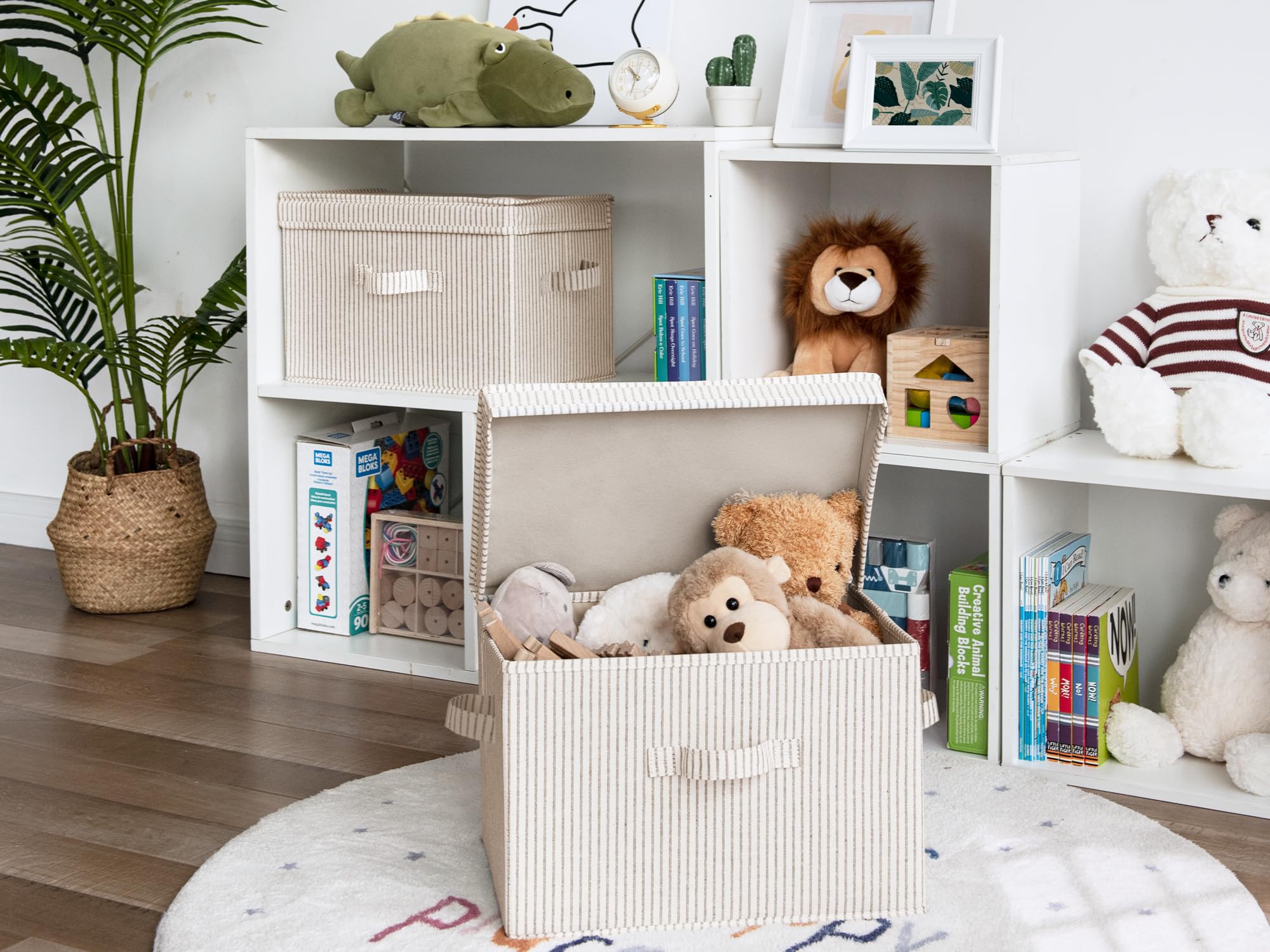 StorageWorks stackable bins on a shelf or under a bed maximize space.