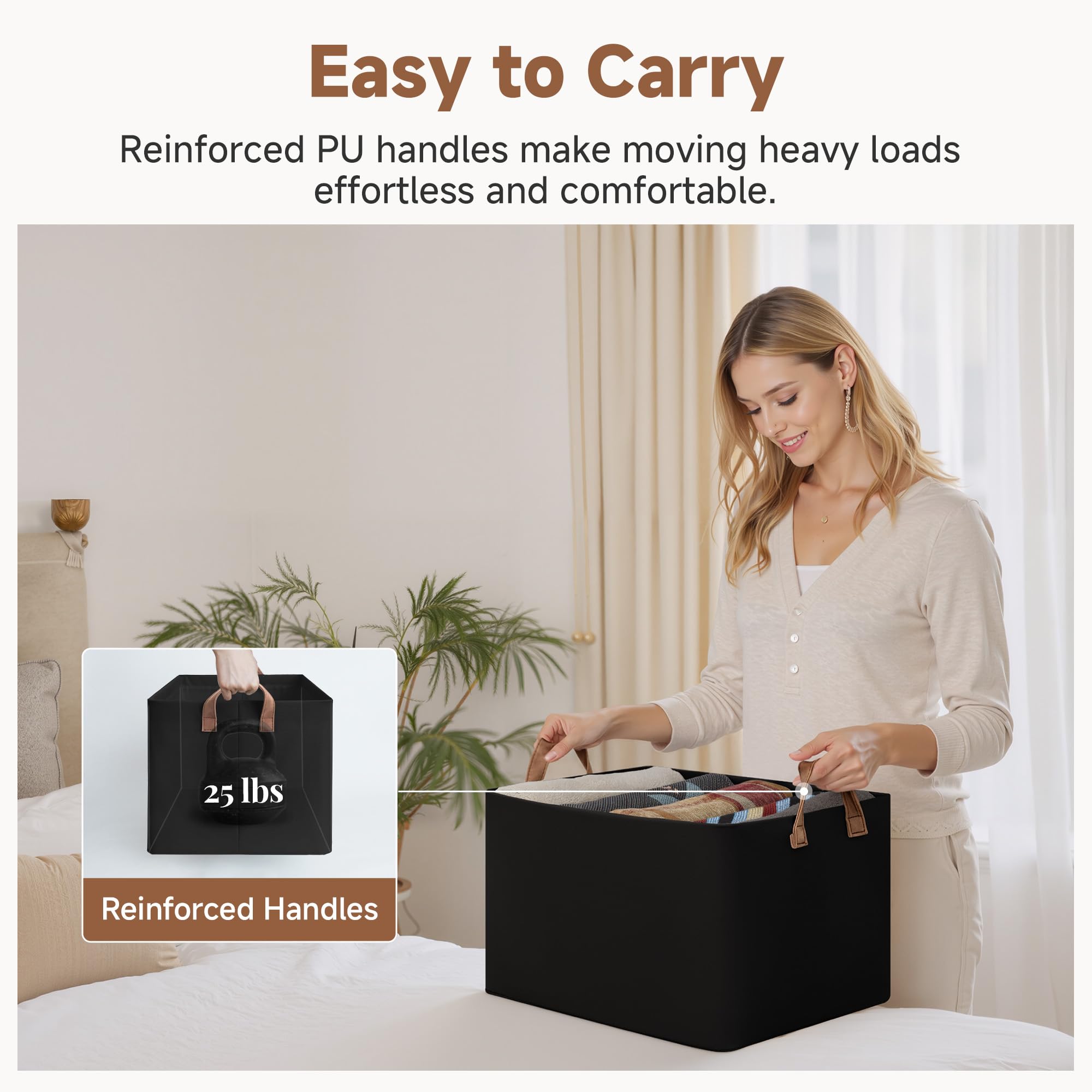 StorageWorks storage bins with handles offer easy lifting and transport between rooms.
