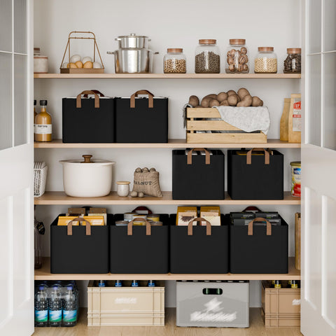 StorageWorks storage bins loaded with towels demonstrate generous capacity for bulky items.