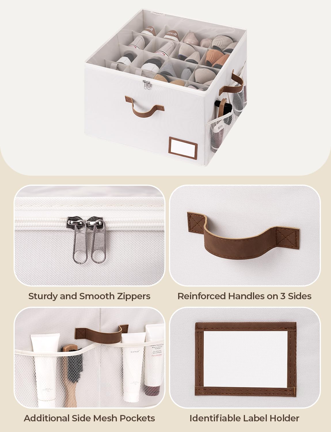 StorageWorks reinforced handles and zippers enable easy movement and stacking.