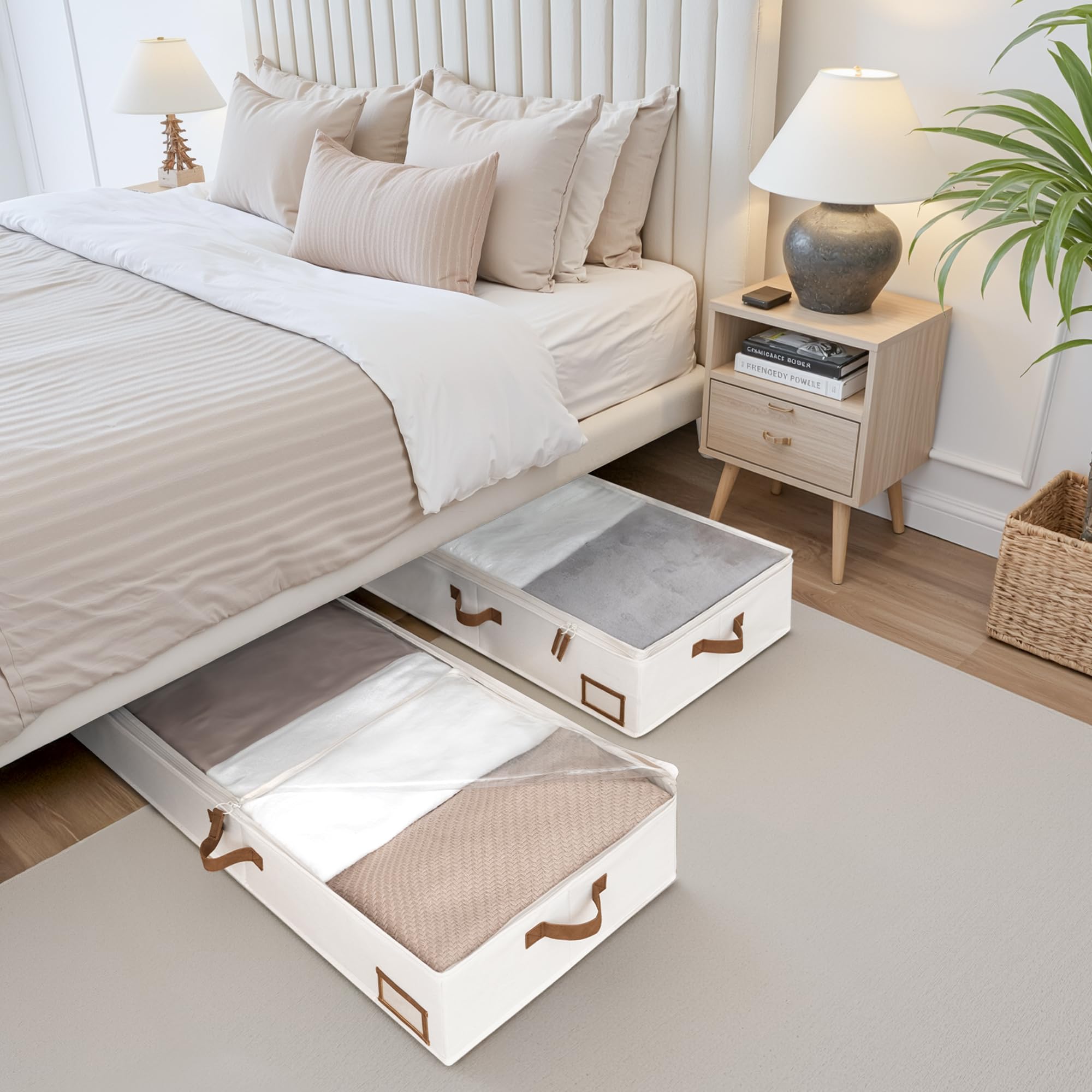 StorageWorks storage box with three-side PU handles for easy carrying.