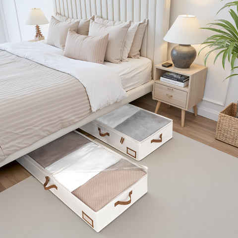 StorageWorks storage box with three-side PU handles for easy carrying.
