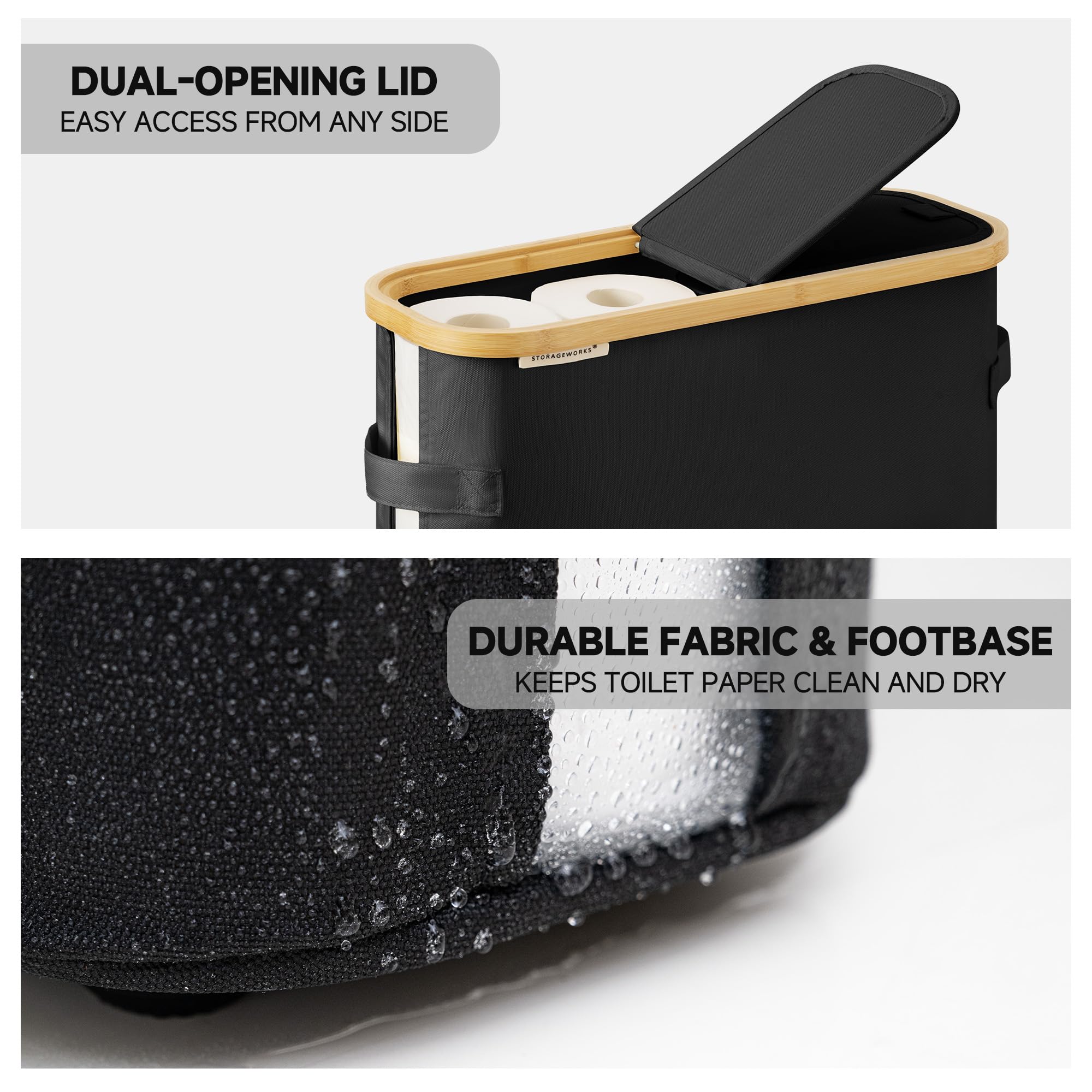 StorageWorks sturdy grips simplify carrying the full bathroom organizer.