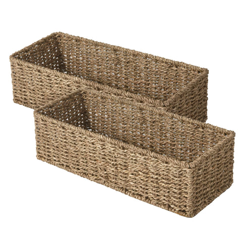 StorageWorks toilet tank basket seagrass top view showing space-saving storage.