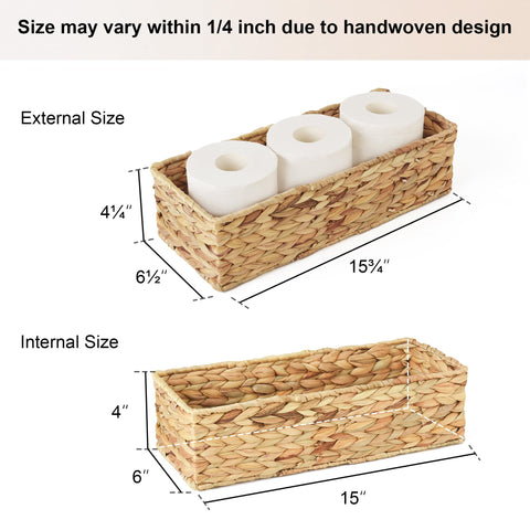 StorageWorks toilet tank basket in water hyacinth, side view highlighting natural texture and frame.