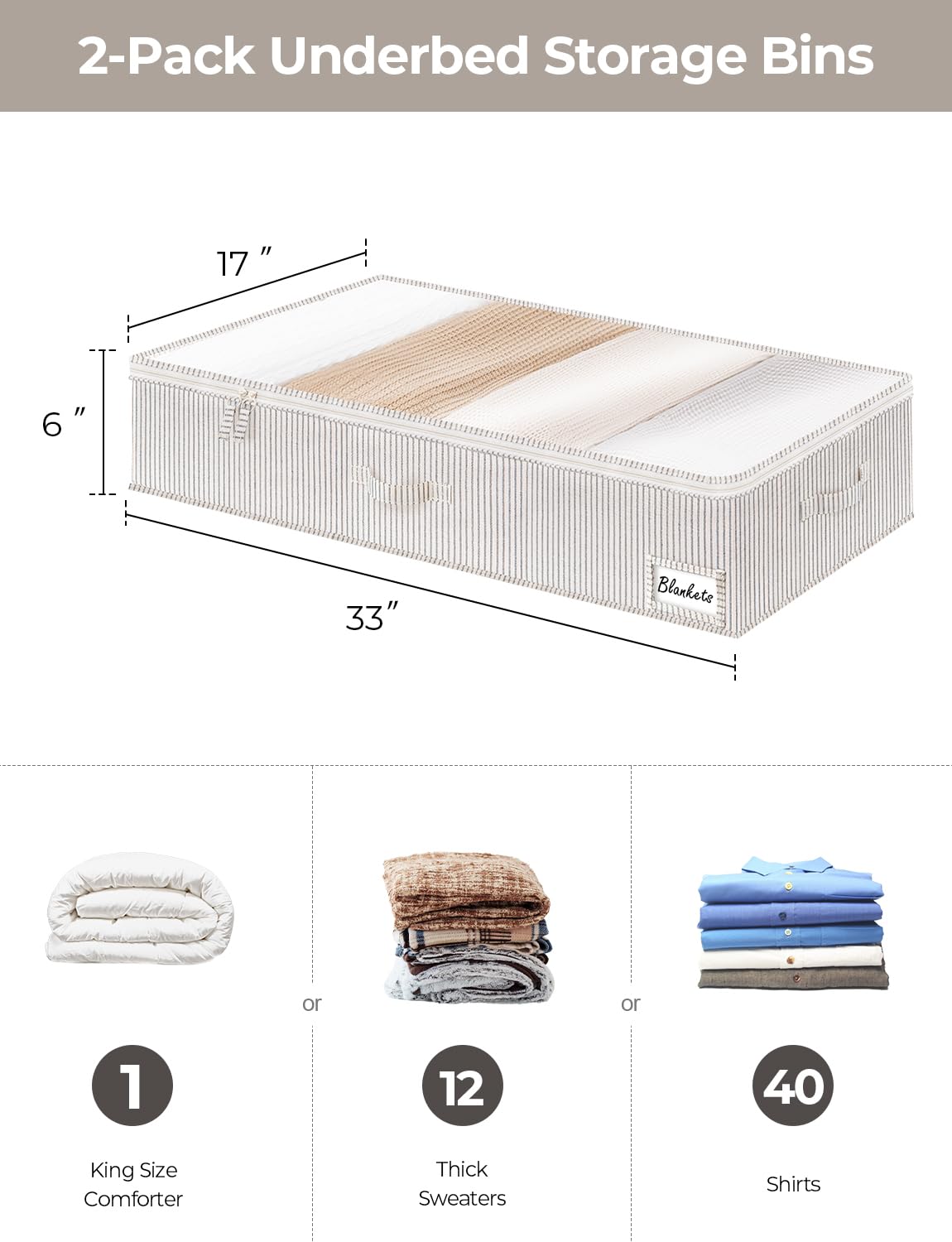 StorageWorks ultra-thick fabric bin resists wear for long-term closet storage.