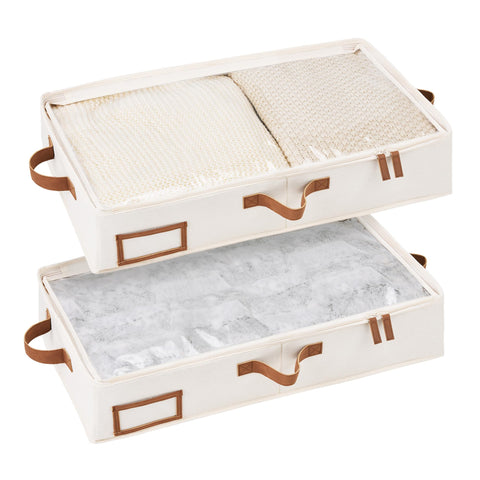StorageWorks under bed bin with transparent lid for quick content checks.