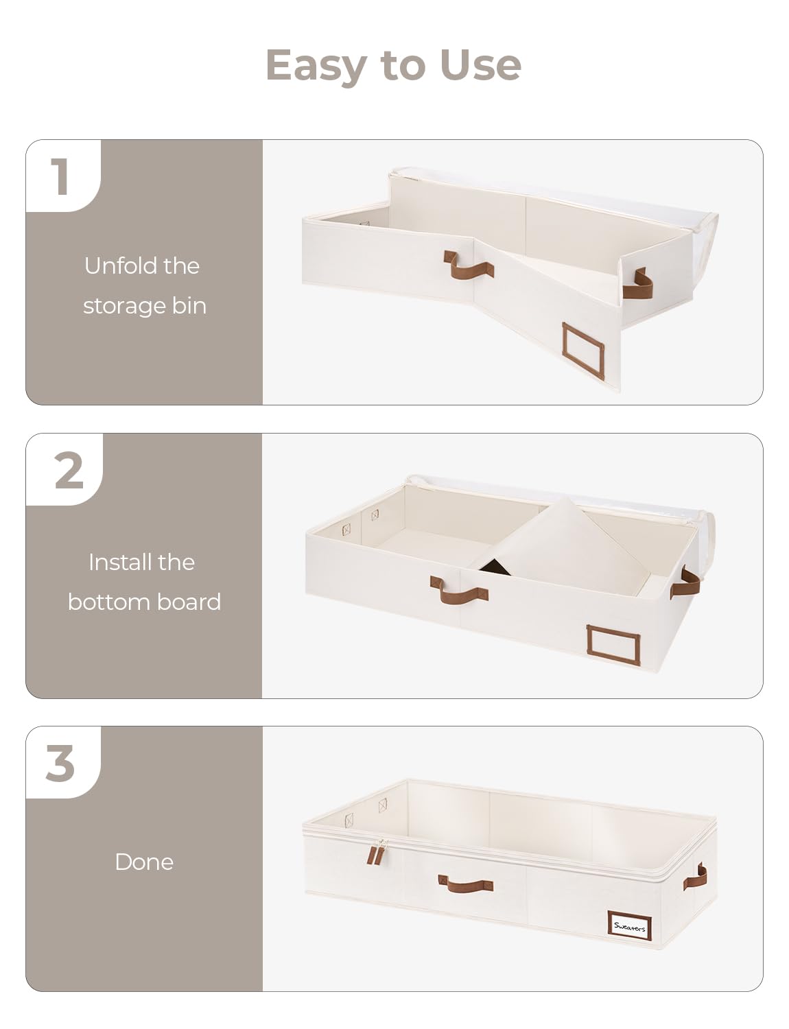 StorageWorks bin highlights three-sided PU handles for easy carrying