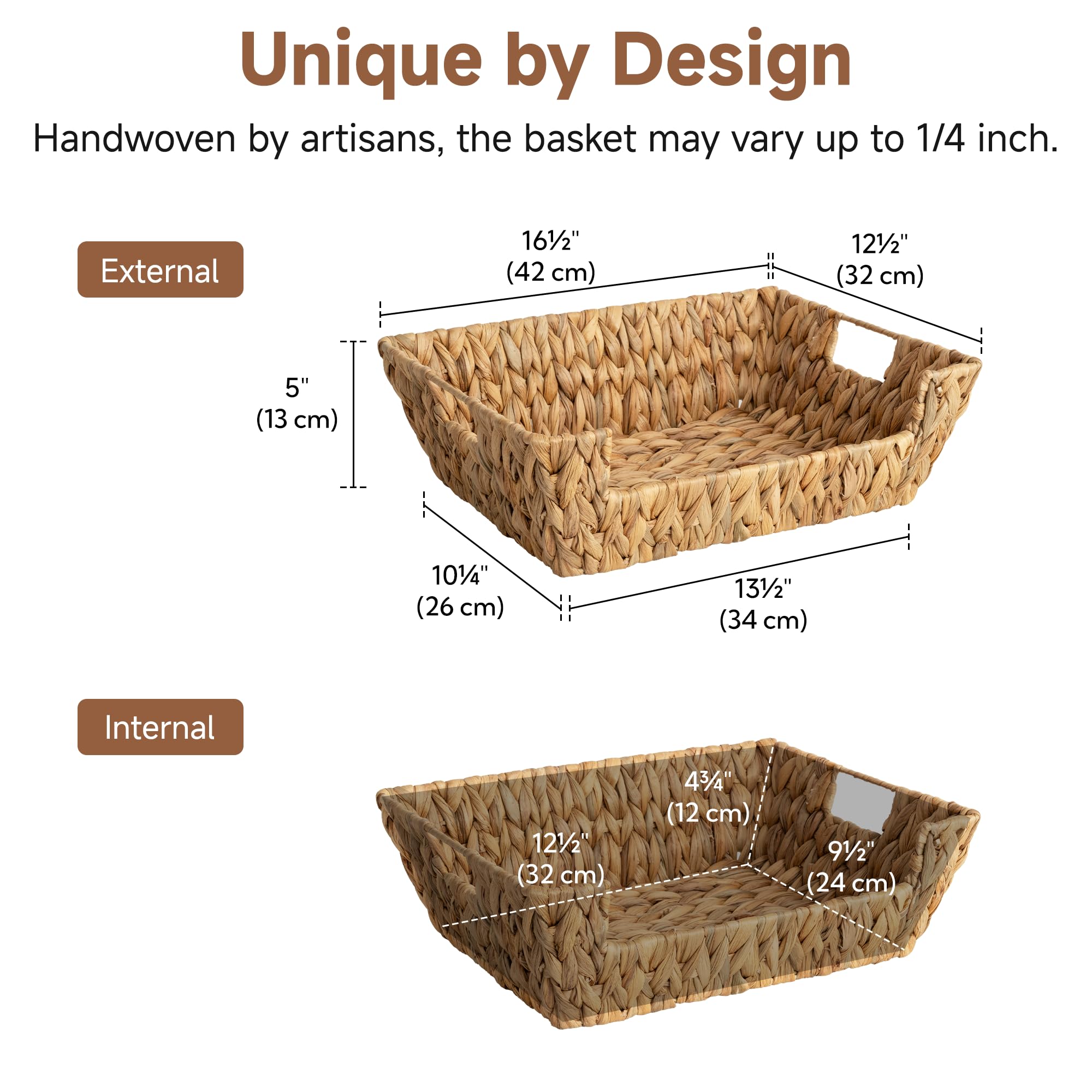 StorageWorks Water Hyacinth Basket 2-pack side view with built-in handles.