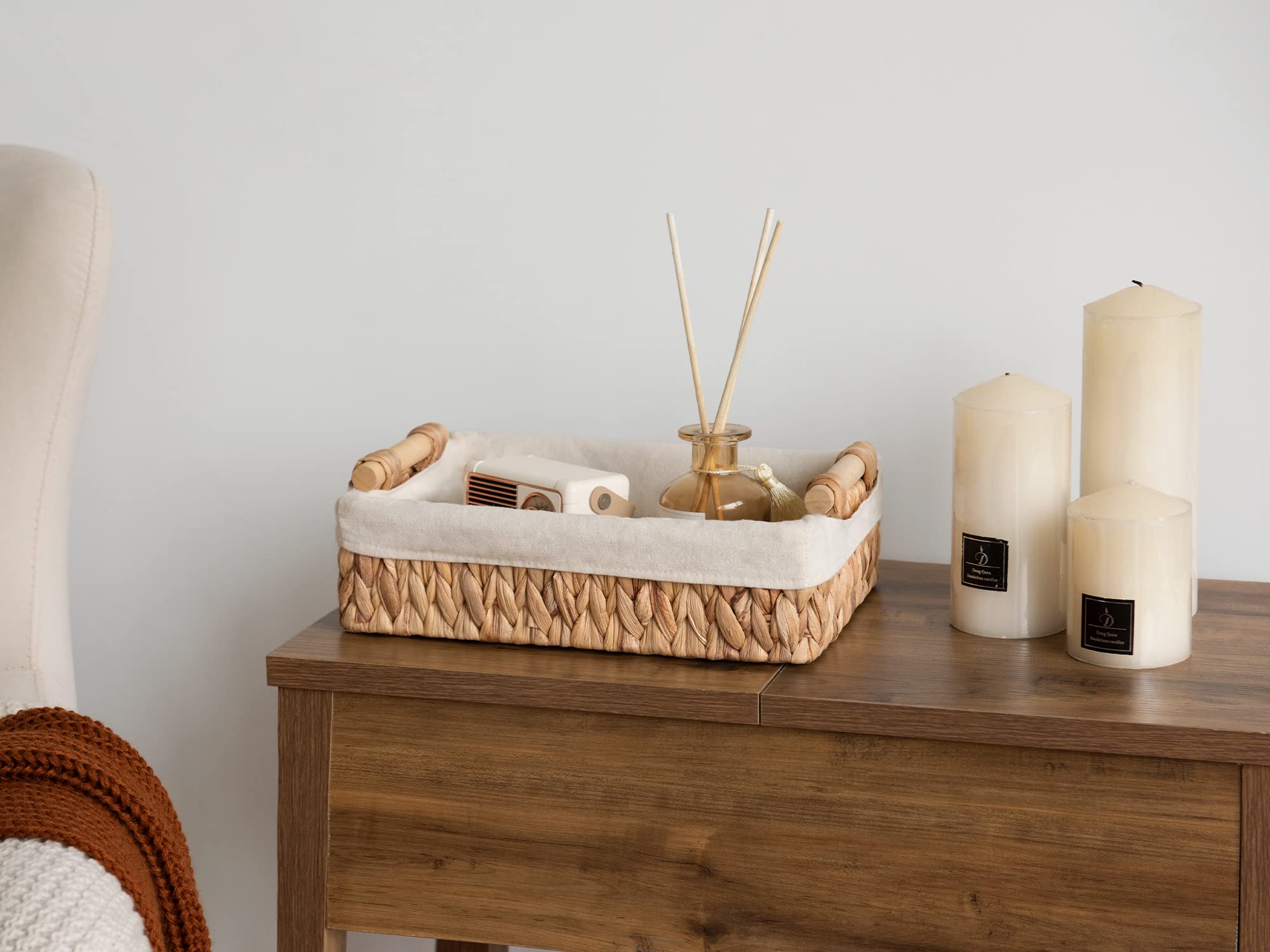 StorageWorks water hyacinth basket with dense weave.
