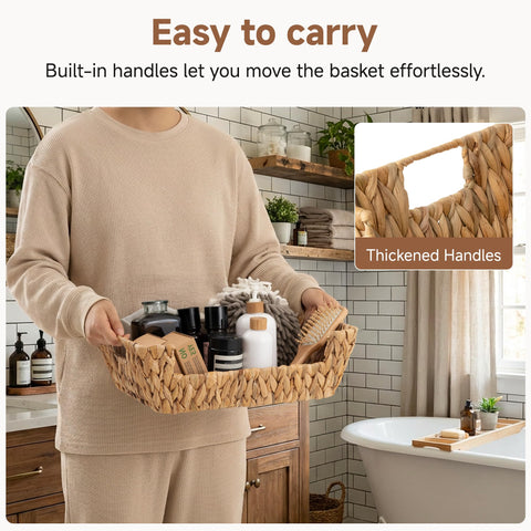 StorageWorks Water Hyacinth Basket handles detail highlighting sturdy carry.