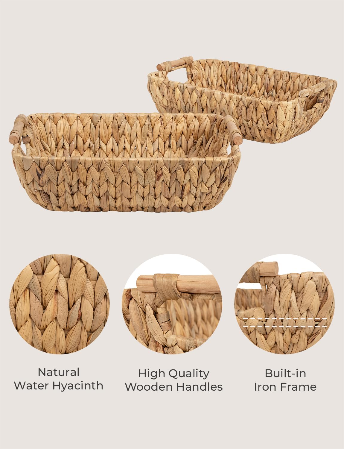 StorageWorks water hyacinth basket in kitchen for fruits and snacks.