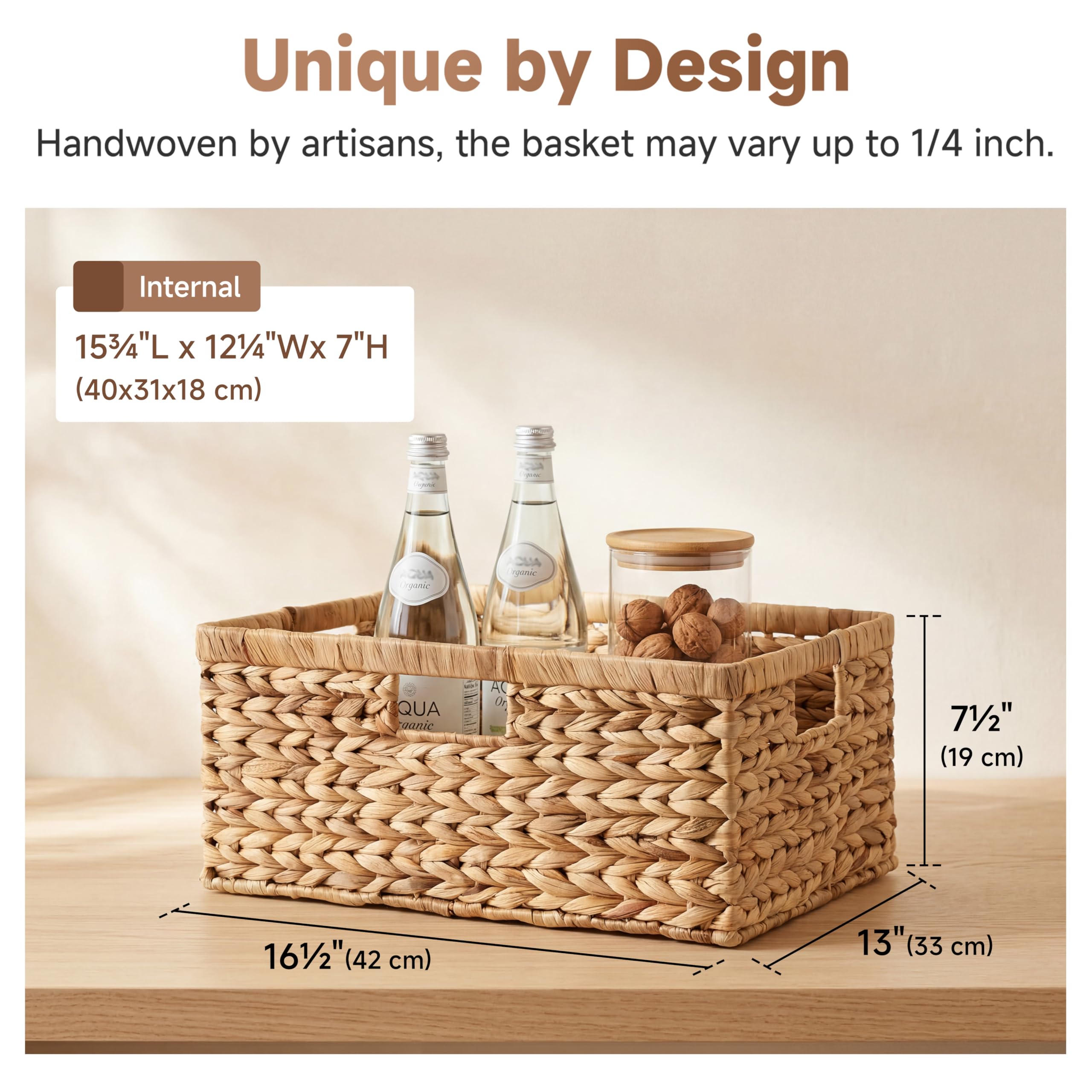 StorageWorks water hyacinth basket organizing towels in a bathroom or linen closet