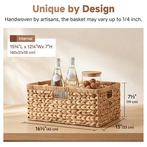 StorageWorks water hyacinth basket organizing towels in a bathroom or linen closet
