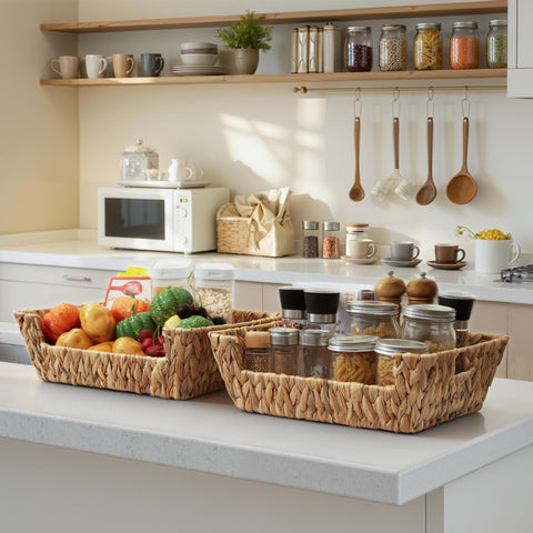 StorageWorks Water Hyacinth Basket two-pack storage solution for shelves.
