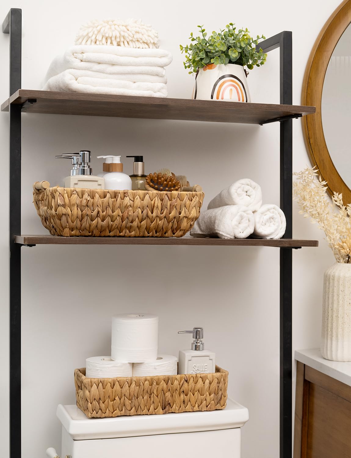 StorageWorks water hyacinth basket highlights renewable natural material.