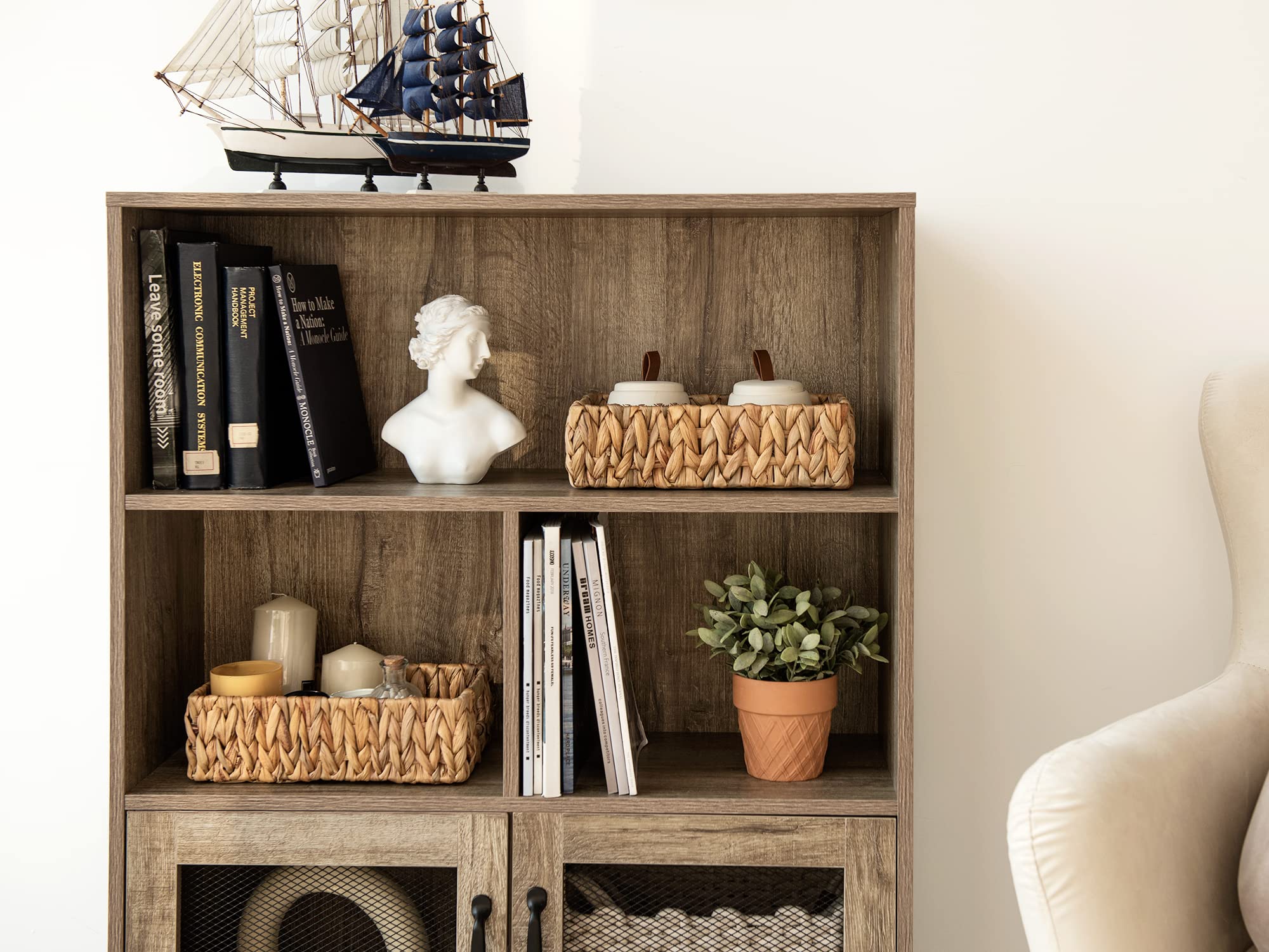 StorageWorks Water Hyacinth Basket used for towels and toiletries in bathroom