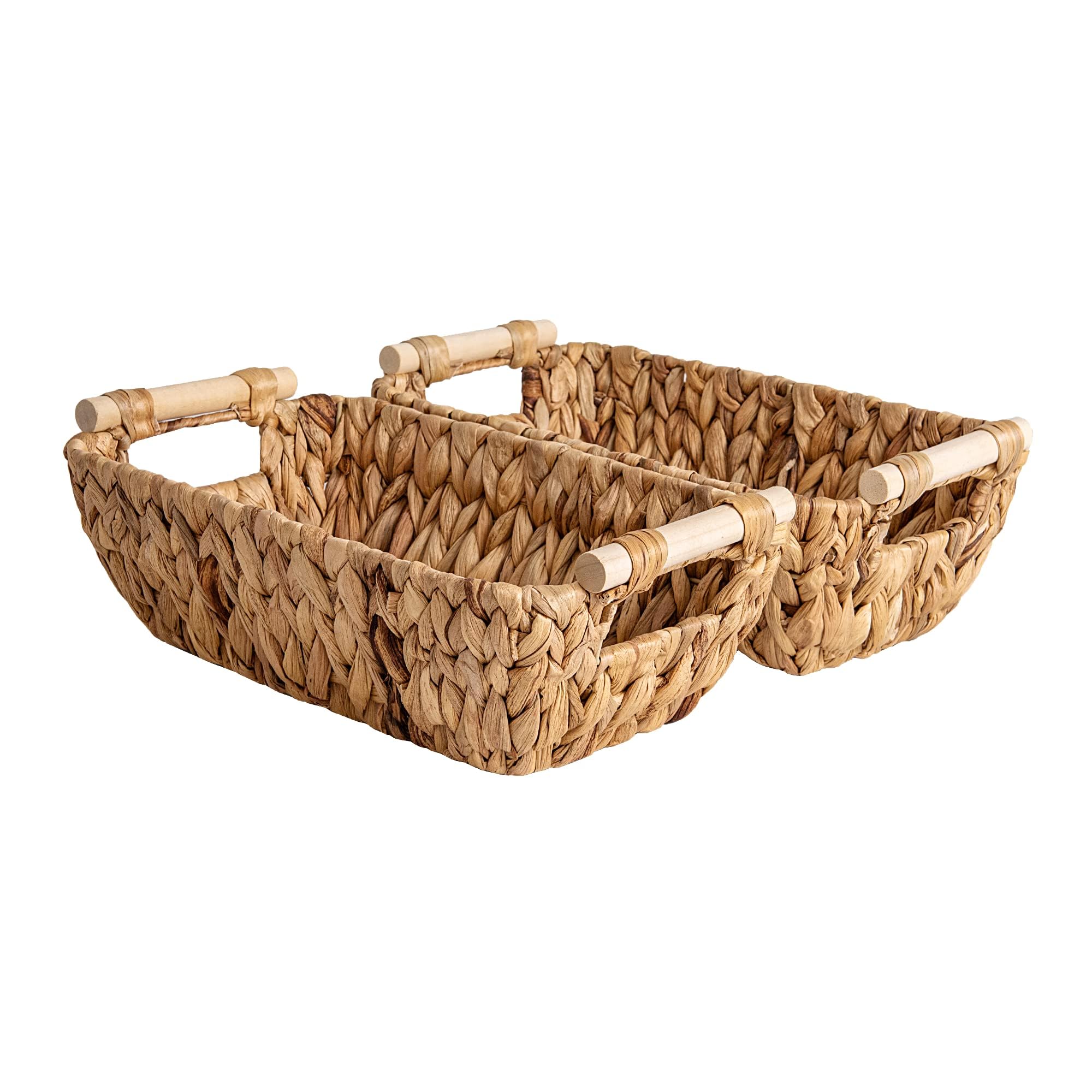 StorageWorks water hyacinth baskets with wooden handles for bathroom organization