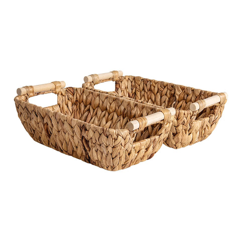 StorageWorks water hyacinth baskets with wooden handles for bathroom organization