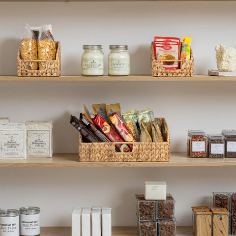 StorageWorks Water Hyacinth Pantry Basket ideal for kitchen organization and decluttering countertops.