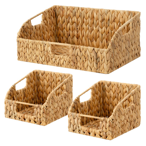 StorageWorks Water Hyacinth Pantry Basket with open-front design for easy access and everyday organization.