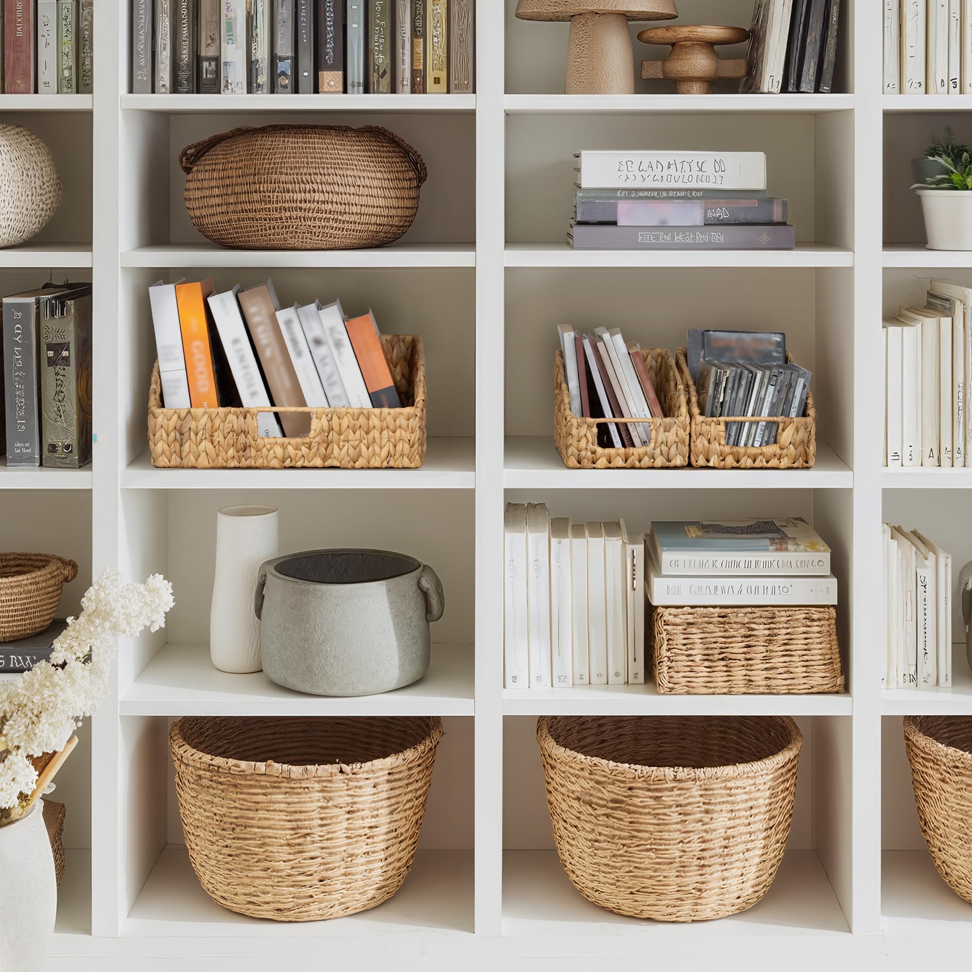 StorageWorks Water Hyacinth Pantry Basket for pantry storage and shelf organization.