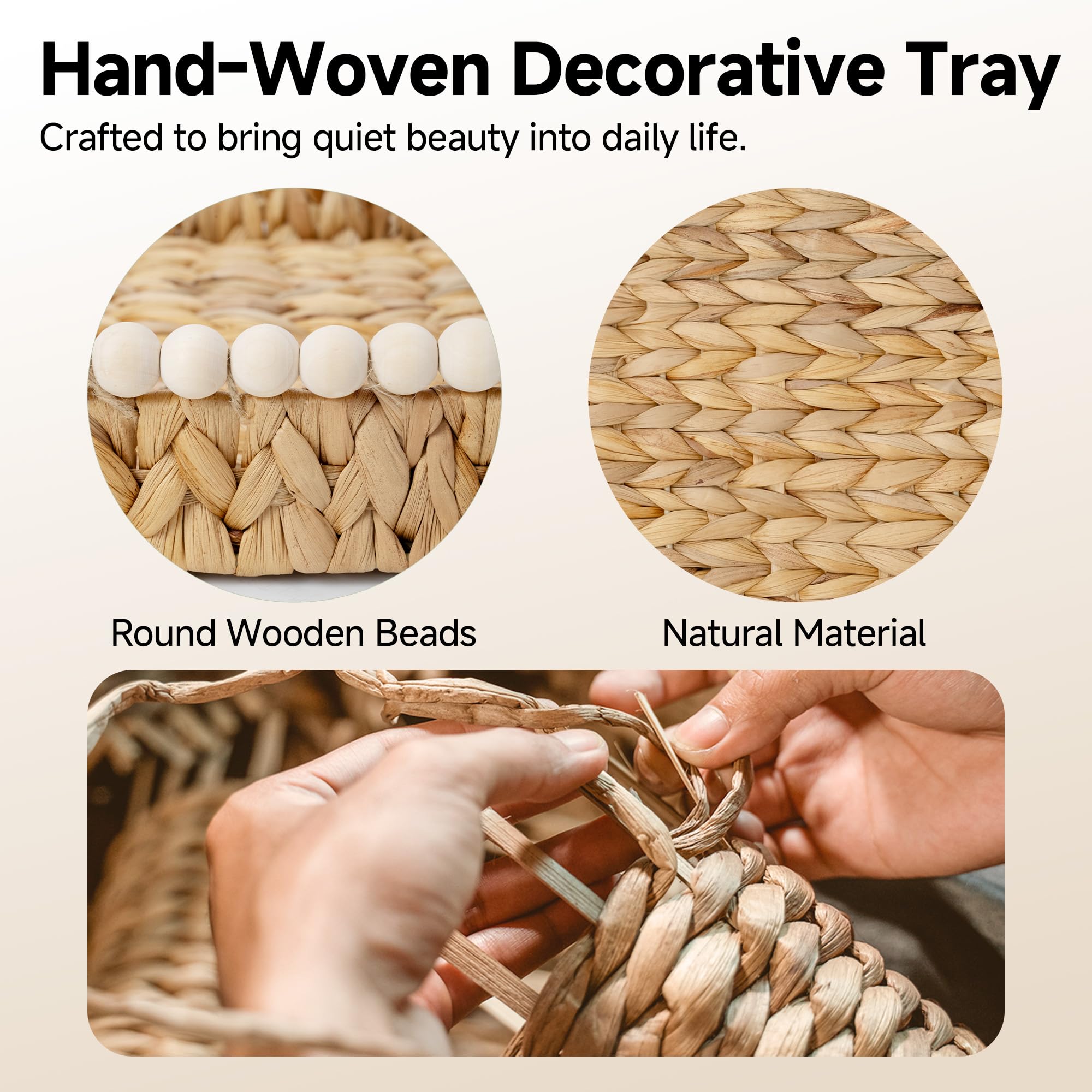 StorageWorks water hyacinth tray highlights organic materials for rustic chic decor.