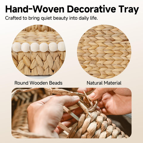 StorageWorks water hyacinth tray highlights organic materials for rustic chic decor.
