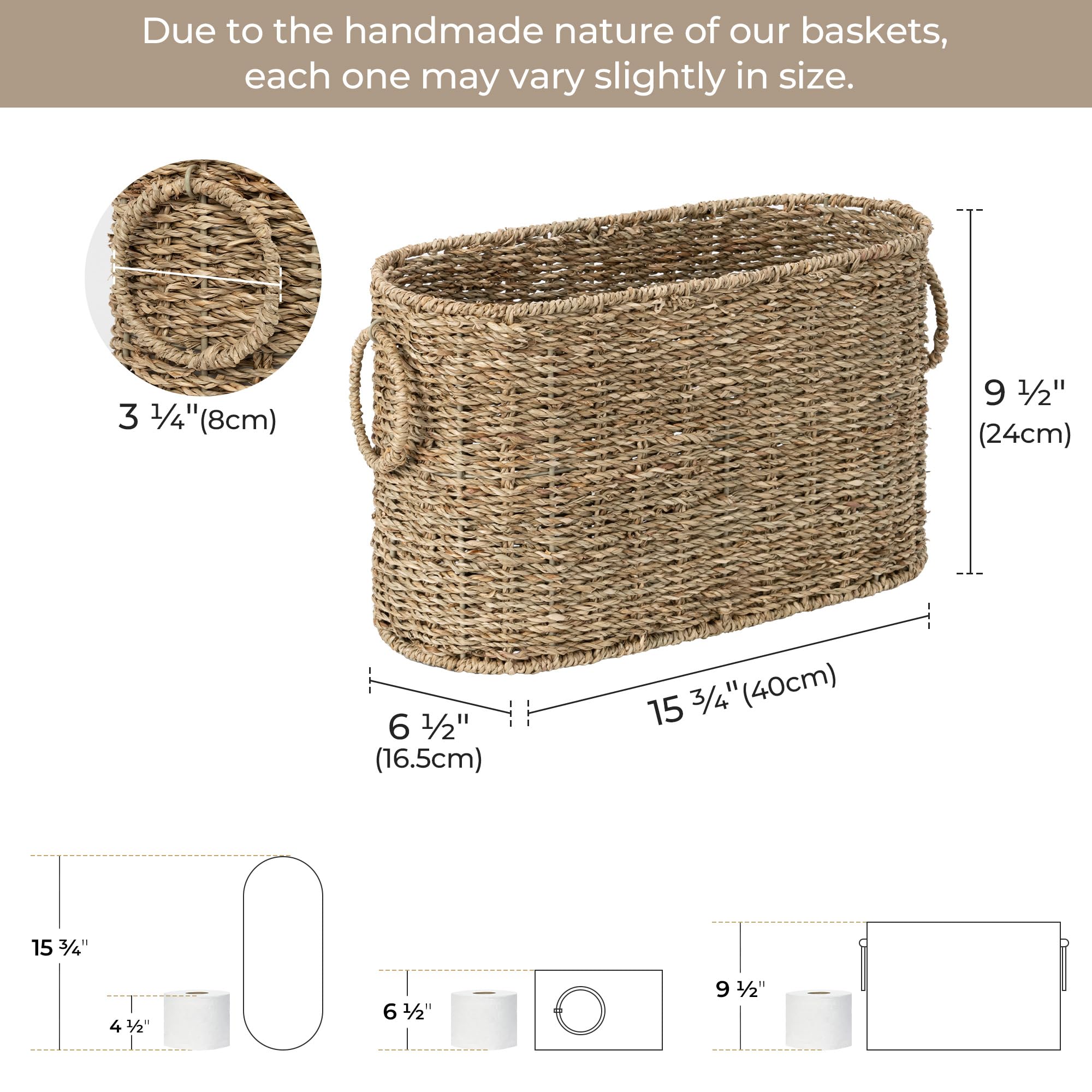 StorageWorks wicker basket bathroom organizer with seagrass weave keeps essentials neatly stored
