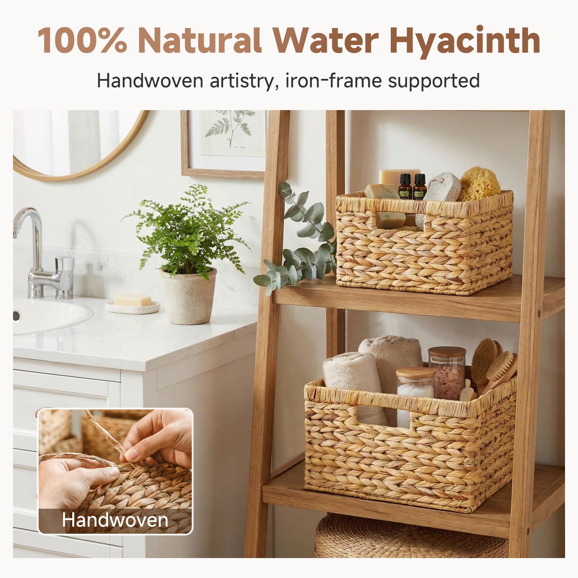 StorageWorks wicker basket with towels in bathroom for neat organization
