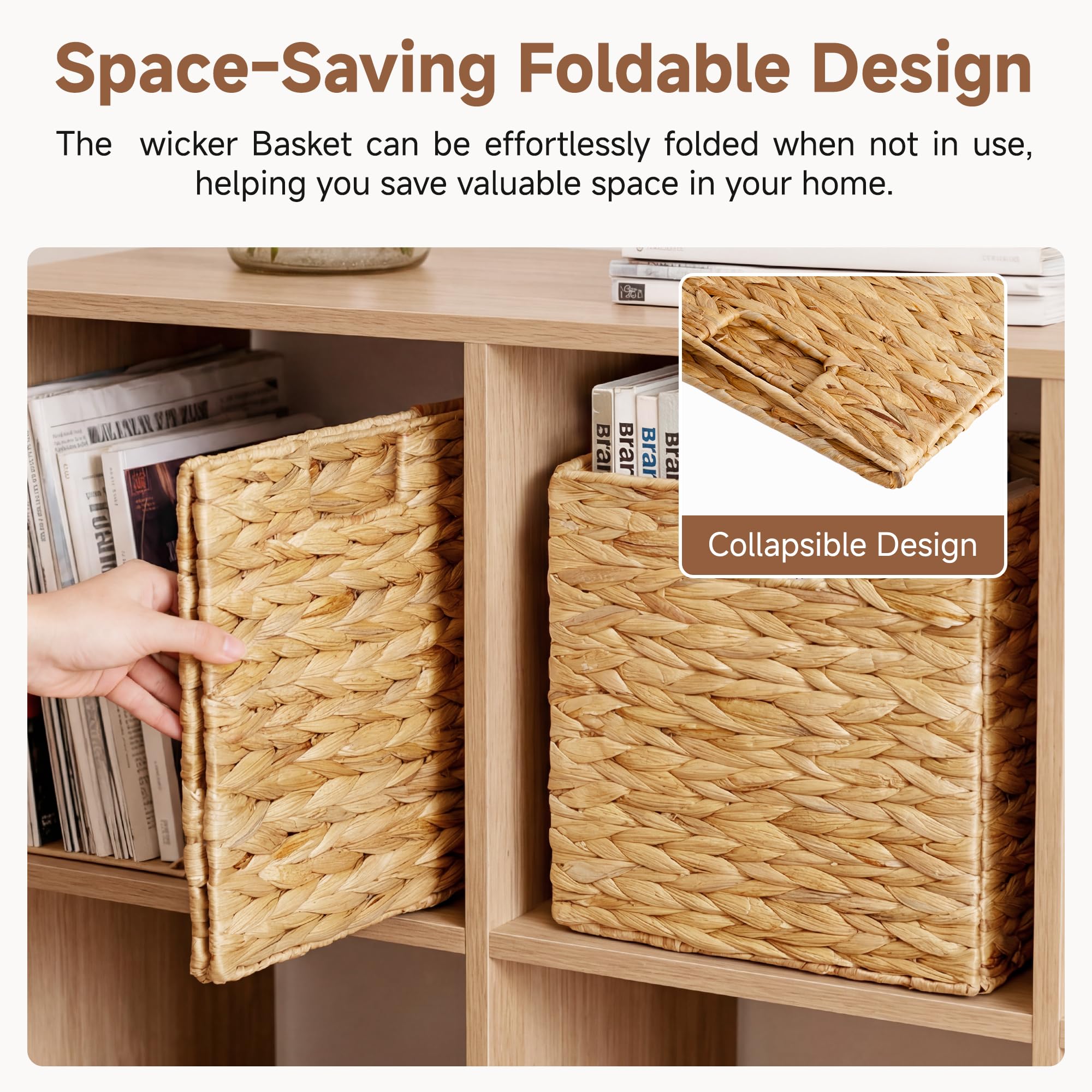 StorageWorks wicker cube used for books, toys, or snacks in pantry and living areas.