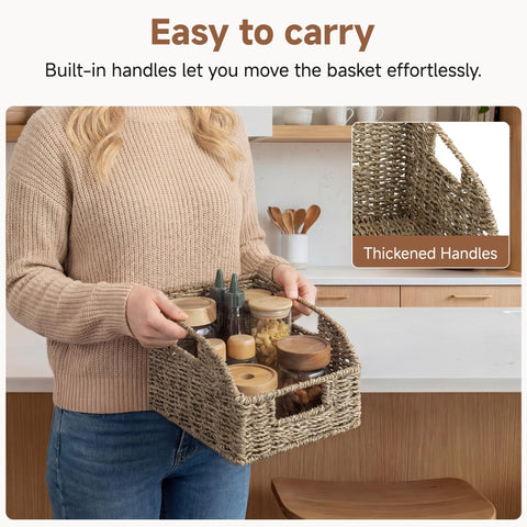 StorageWorks wicker basket handles close up showing secure easy carry design