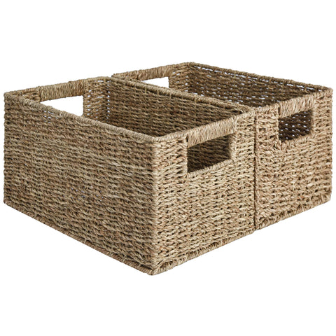 StorageWorks seagrass basket adds rustic charm to living room storage.