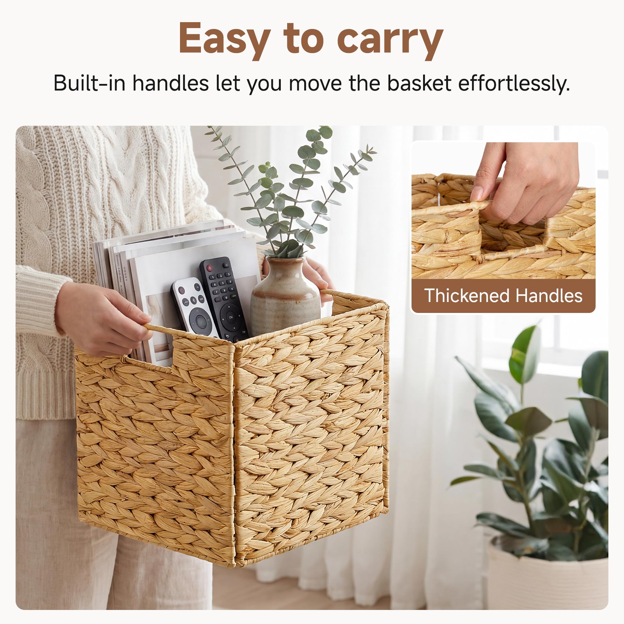 StorageWorks wicker basket in living room adds natural charm and tidy organization.