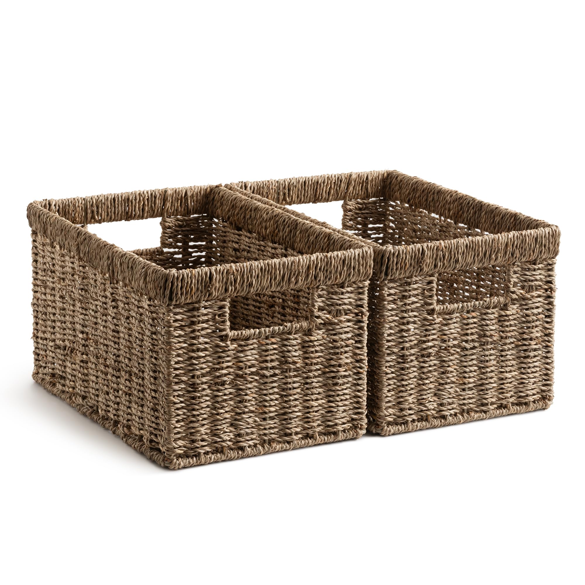 StorageWorks wicker basket with handwoven seagrass weave for sturdy pantry storage.