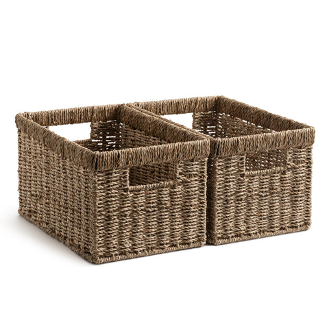 StorageWorks wicker basket with handwoven seagrass weave for sturdy pantry storage.