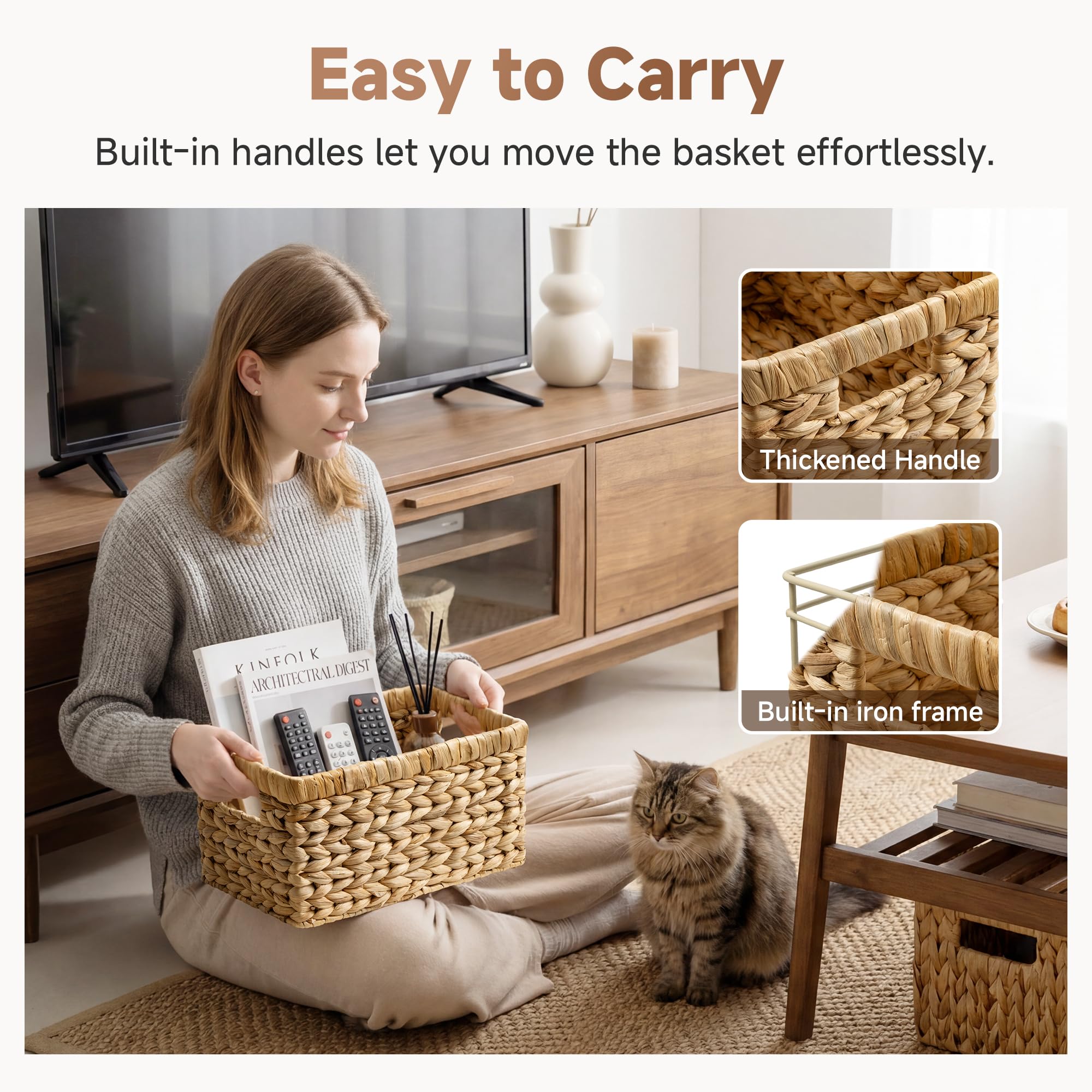 StorageWorks Wicker Basket is versatile for books, towels, toiletries, or snacks.