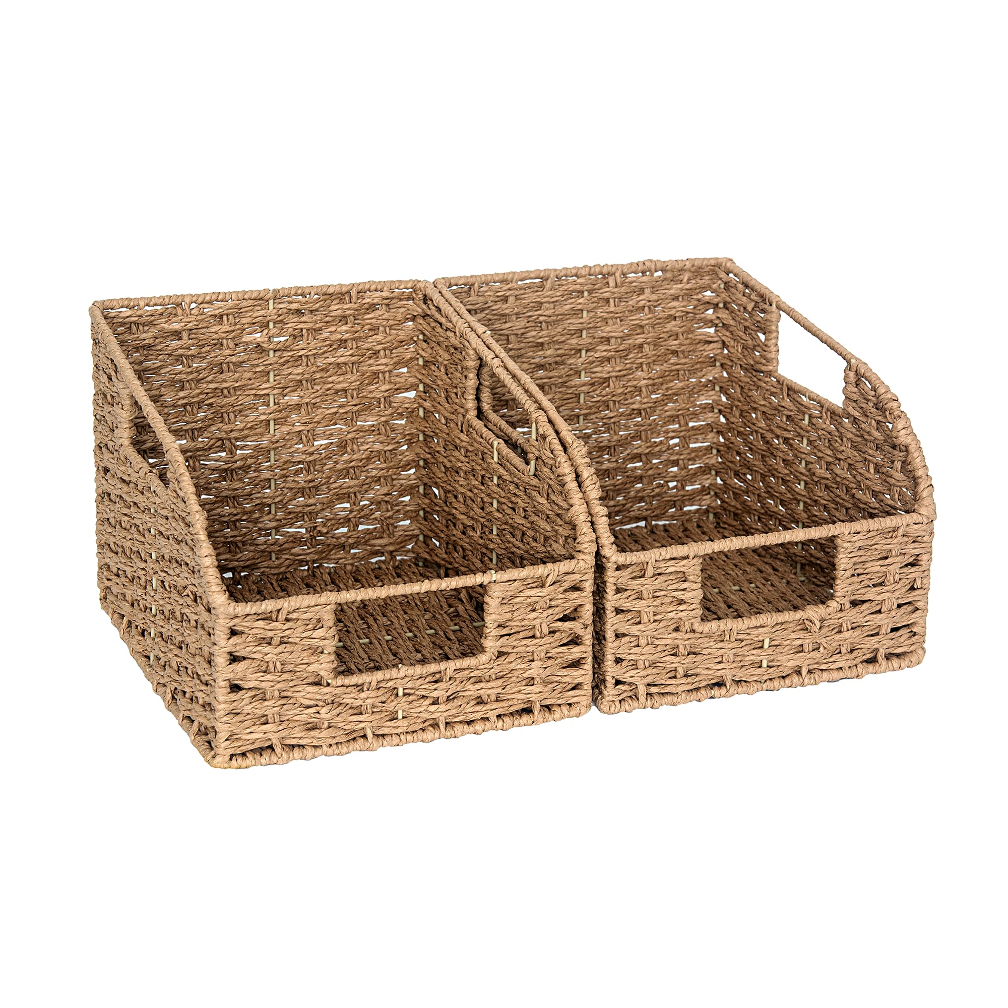 StorageWorks wicker basket orange round open view for easy pantry organization