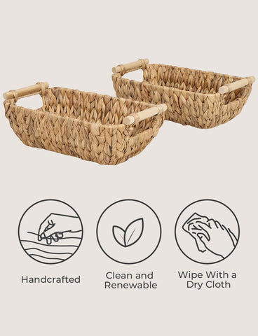 StorageWorks wicker baskets with wooden handles for easy transport