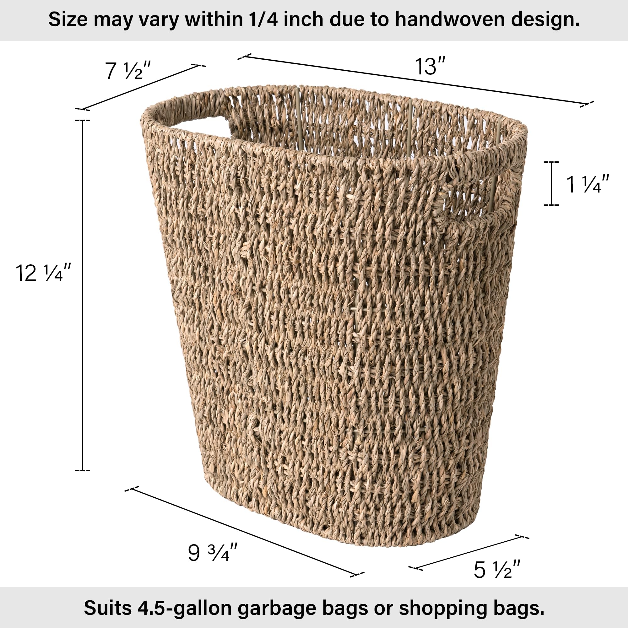 StorageWorks wicker waste basket with built-in handles for easy carrying.