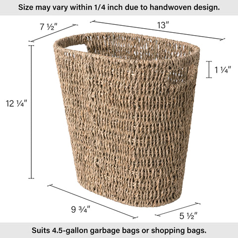 StorageWorks wicker waste basket with built-in handles for easy carrying.